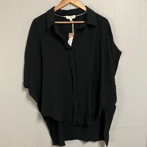 NWT Umgee Black Button-Up Blouse XL Oversized Short Sleeve New with Tags